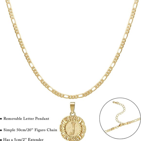 Initial Necklaces for Women, 14K Gold Plated Round Letter Pendant Capital Monogr - Picture 7 of 8